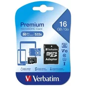 Verbatim 44082 MEMORY CARD, MICROSDHC, 16GB, CL10/U1, 45/10 MB/S, ADAPTER