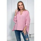 Cotton blouse with rolled up sleeves in light pink color