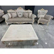 Casa Padrino luxury baroque living room furniture set gray/white/gold - 2 Baroque Sofas & 2 Baroque Armchairs & 1 Baroque Coffee Table - Luxury living room furniture in baroque style
