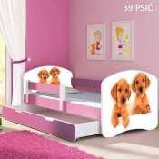 Djecji krevet ACMA s motivom, bocna roza + ladica 160x80 cm 39-psici