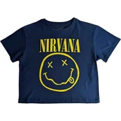 Nirvana Yellow Happy Face Flower Sniffin (Back Print) Denim Blue L Ženske Majica