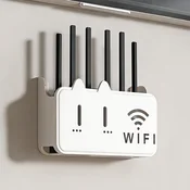 INF Stenska polica za WiFi usmerjevalnik – prezračevalni stenski nosilec z dvojnimi odprtinami za kable in povečano ploščo, primeren za večino mode, (5000296397)