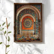 WallXpert uramljena MDF slika NAL054-70, mozaicki luk sa narandžastim i tirkiznim plocicama u marokanskom stilu, 50 x 70 cm