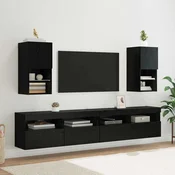 vidaXL TV omare za montažo na steno z LED lučmi 2 pcs Črna Orehovina