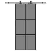 Vidaxl Drsna vrata z opremo črna 90x205 cm kaljeno steklo