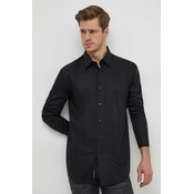 Pamucna košulja BOSS za muškarce, boja: crna, regular, s klasicnim ovratnikom