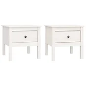 Vidaxl Stranske mizice 2 kosa bele 50x50x49 cm trdna borovina