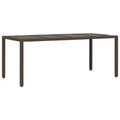 Vidaxl Vrtna miza s stekleno ploščo rjav 190x90x75 cm poli ratan