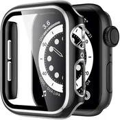 GS Ovitek 2 v 1 + kaljeno steklo za Apple Watch 7/8/9 41 mm - črn/srebrn