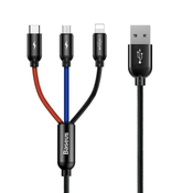 USB-C, Micro USB i MFI Lightning 3 u 1 Baseus pleteni kabel za punjenje - 1.2m - crni