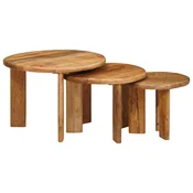 vidaXL Gnezditvene mize 3 pcs Rjava Masiven les manga
