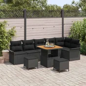 Sjedeća garnitura za vrt 9 kom. Crna poliratan 297.5 x 132.5 x 85 cm