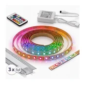 KOMPLET 1x LED RGBW traka DIGITAL LED/9,6W/230V 3 m + 3x ugradni profil 1 m + daljinski upravljac