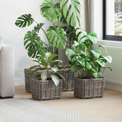 Vidaxl Košara za rastline s shranjevanjem 3 pcs Siva Kubu rattan