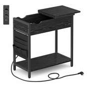Stranska mizica, nočna omarica z USB vhodi, črna | VASAGLE