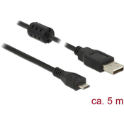 DELOCK Delock USB kabel USB 2.0 USB-A vtič\, USB-mikro-B vtič 5.00 m črna s feritnim jedrom 84910, (20416624)