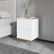 Hanah Home Nocni ormaric Imaj 40x60x35cm Belo-Zlatni