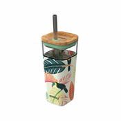 QUOKKA Cube, steklena skodelica s silikonsko površino TOUCANS, 540ml, 40056