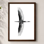 WallXpert uramljena MDF slika 3752KACT-018, bela caplja raširenih krila u letu, 37 x 52 cm
