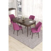 Hanah Home trpezarijski set Eva, sto na razvlacenje i 4 stolice, ploca u dekoru drveta Baroque, ljubicasta tkanina Babyface