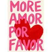 Plakat 21x30 cm More Amor Por Favor roza rdeče srce ljubezen A4