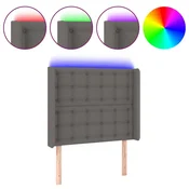 Vidaxl LED posteljno vzglavje sivo 103x16x118/128 cm umetno usnje