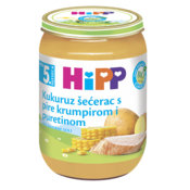 Hipp Kašica za bebe Kukuruz šecerac sa pire krompirom i curetinom, 190 g