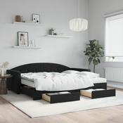 Greatstore Izvlečna dnevna postelja s predali črna 90x190 cm žamet