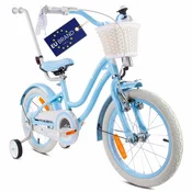 shumee Otroško kolo 16 palcev za deklice, poganjalec, košara, stranska kolesa, 4-6 let, Silver Moon, modro, Sun Baby