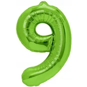 PartyPal Folija balon številka 9 NINE zelena zabava 100 cm