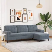 Trosjed s tabureom tamnosivi 210 cm baršunasti