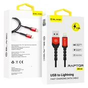BLAVEC Raptor pleten USB-kabel Lightning 1,5 A 2 metra Apple CarPlay CRA-UL15BR20 črne in rdeče barve