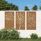 Vrtni zidni ukrasi 3 kom 105x55 cm celik COR-TEN uzorak stabla