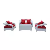 Dimenza Vrtni ratan set BORDEAUX za 4 osebe, aluminij, miza s kaljenim steklom, blazine rdeče