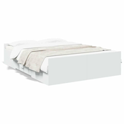 Vidaxl Posteljni okvir s predali bel 140x190 cm inženirski les