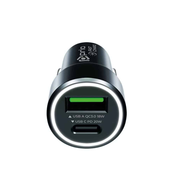 Prio Fast Charge avtomobilski polnilec 20W PD (USB C) + QC 3.0 (USB A) črn