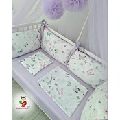 Bubamara037 Set za krevetac sa ogradicom od jastuka, sa lastišom, Ljubicasto-Beli