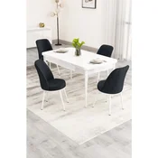 Hanah Home trpezarijski set Nix, sto na razvlacenje i 4 stolice, bela ploca, antracit tkanina Babyface