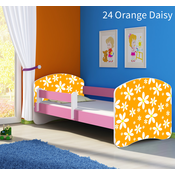 Djecji krevet ACMA s motivom, bocna roza 160x80 cm 24-orange-daisy