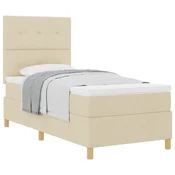 Vidaxl Postelja z vzmetnico z vzglavjem krema 80 x 200 cm blago