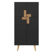 SONNENH Kredenca za kuhinjo in jedilnico 60 x 35 x 120 cm, črna, štiri vrata z lesenimi geometrijskimi ročaji, nastavljivi polici in vratne košarice