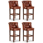 Casa Padrino luxury Chesterfield leather bar stool set of 4 brown 63 x 56 x H. 107 cm - Upholstered Genuine Leather Bar Stools - Chesterfield Furniture - Luxury Chesterfield Bar Furniture