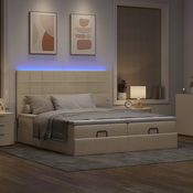 Vidaxl Otomanski posteljni okvir z vzmetnicami krem 200x200 cm blago