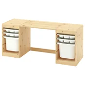 TROFAST Pis miza+org za shranj/pladnji, rahlo beljen bor/bela, 124x44x52 cm