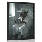 Plakat bivol s časopisom na stranišču - 60x90 silver