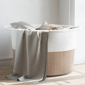 Košara za rublje smede-bijela O 55 x 36 cm pamucna
