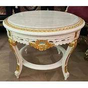 Casa Padrino baroque coffee table with marble top white/gold/cream - Round solid wood living room table in baroque style - Baroque style living room furniture - Baroque furniture