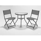 Garden Line KOMPLET BALKONSKIH MOBILJARJEV - MIZA POLOVICA + 2 ZLOŽLJIVA STOLI - SIVA *7149