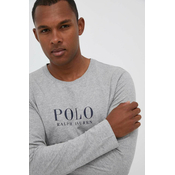 Pamučna majica dugih rukava za spavanje Polo Ralph Lauren boja: tamno plava, s tiskom