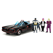 Avtomobilček Batman Classic Batmobile 1966 Deluxe Jada kovinski z odpirajočimi vrati in 4 figuricami dolžina 19 cm 1:24